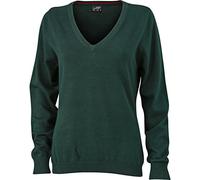 JN658 Damen Pullover V-Ausschnitt Baumwolle, Waldgrün, S