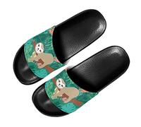 Jndtueit Cartoon Faultier Frauen Fuzzy Memory Foam Hausschuhe, Green Leaf Open Toe Sandalen Badezimmer Leichte Strand Schuhe