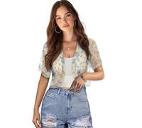 Jndtueit Damen Strickjacke mit Libellen-Druck, kurze Ärmel, vorne offen, Bolero, Shrug Cardigans für Kleider, Wasserfarben, Libellen, blaue Blume, L