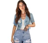 Jndtueit Damen Strickjacke mit Libellen-Druck, kurze Ärmel, vorne offen, Bolero, Shrug Cardigans für Kleider, Retro Libelle Blau Floral, XXL