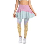 Jndtueit Eiscreme-Yogahose mit Röcken, für Damen, Leggings, Herbst, Winter, Tennisrock mit Taschen, Ice Cream Love, XXL
