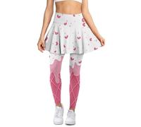 Jndtueit Eiscreme-Yogahose mit Röcken, für Damen, Leggings, Herbst, Winter, Tennisrock mit Taschen, Ice Cream Love Pink White, XXL