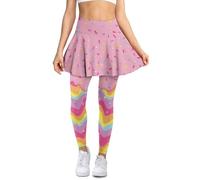 Jndtueit Eiscreme-Yogahose mit Röcken, für Damen, Leggings, Herbst, Winter, Tennisrock mit Taschen, Pink Ice Cream Rainbow, XXL