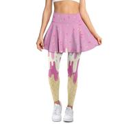 Jndtueit Eiscreme-Yogahose mit Röcken, für Damen, Leggings, Herbst, Winter, Tennisrock mit Taschen, Pink Ice Cream, XXL