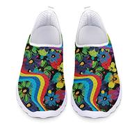 Jndtueit Hippie Flower Running Shoes Mesh Trainers for Women, 80s 90s Swirl Flroal Non-Slip Sneakers, Groovy Lightweight Tennis