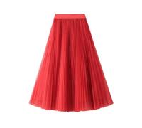 JNWHY Hübscher Rock Bleistiftrock Damen Tüll Röcke Frauen Mode Prinzessin Solid Mesh Hohe Taille Plissee Langer Rock Weiblich OneSize Rot