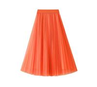 JNWHY Hübscher Rock Bleistiftrock Damen Tüll Röcke Frauen Mode Prinzessin Solid Mesh Hohe Taille Plissee Langer Rock Weiblich OneSize Orange