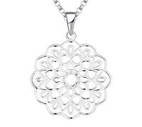 JO WISDOM Damen Halskette Mandala Silber 925,Kette Anhänger Blume des Lebens Yoga mit Weißgold plattiert Schmuck,Schmuck für Frauen