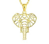 JO WISDOM Damen Kette Elefant Silber 925 Halskette Anhänger Glückliches Tier Geometrie Familie Amulet mit gelb vergoldet,Schmuck für Frauen