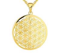 JO WISDOM Damen Kette Lebensblume Silber 925 Halskette Anhänger Blume des Lebens Amulett mit Gelb Vergoldet,Schmuck für Frauen