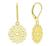 JO WISDOM Damen Ohrringe Mandala Ohrhänger Silber 925,Hängende Blume des Lebens Yoga Amulett Medaillon Religiöser Schmuck mit Gelb Vergoldet,Schmuck für Frauen