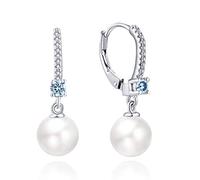 JO WISDOM Damen Perlen Ohrringe Perlenohrringe Silber 925 Hängend Hochzeit Ohrringe mit 8MM Perlen 3A Zirkonia März Geburtsstein Aquamarin Farbe,Schmuck für Frauen