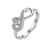 JO WISDOM Damen-Ring 925 Sterling Silber Infinity Unendlichkeit Geburtsstein Ring Herz schliff 3A Zirkonia,Schmuck für Frauen