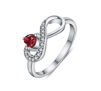 JO WISDOM Damen-Ring 925 Sterling Silber Infinity Unendlichkeit Ring Herz schliff 3A Zirkonia Januar Geburtsstein Granatfarbe,Schmuck für Frauen