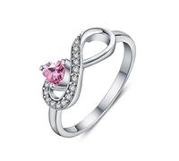 JO WISDOM Damen-Ring 925 Sterling Silber Infinity Unendlichkeit Ring Herz schliff 3A Zirkonia Oktober Geburtsstein Turmalinfarbe,Schmuck für Frauen