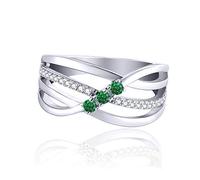 JO WISDOM Damen ring breit silber 925 mit 3A Zirkonia Mai Geburtsstein Smaragd Farbe swarovski Verlobungsring,Schmuck für Frauen