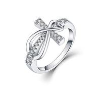 JO WISDOM Damen Ringe silber 925 Infinity Unendlicher Kreuz Kruzifix Ring mit 3A Zirkonia Swarovski,Schmuck für Frauen