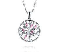JO WISDOM Halskette Baum Des Lebens,Kette anhaenger silber 925 Lebensbaum Familie Anhänger Halskette mit 3A Zirconia Oktober Geburtsstein Turmalinfarbe,Damen Schmuck,kette: 45-50CM,Schmuck für Frauen