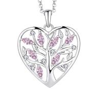 JO WISDOM Halskette Herz Baum Des Lebens,Kette Anhaenger Silber 925 Lebensbaum Familie Anhänger Halskette mit 3A Zirconia Oktober Geburtsstein Turmalinfarbe,Schmuck für Frauen