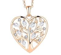 JO WISDOM Halskette Herz Baum Des Lebens,Kette Anhaenger Silber 925 Lebensbaum Familie Anhänger Halskette mit 3A Zirconia mit Rosévergoldet,Schmuck für Frauen
