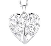 JO WISDOM Halskette Herz Baum Des Lebens,Kette Anhaenger Silber 925 Lebensbaum Familie Anhänger Halskette mit 3A Zirconia April Geburtsstein,Schmuck für Frauen