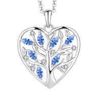 JO WISDOM Halskette Herz Baum Des Lebens,Kette Anhaenger Silber 925 Lebensbaum Familie Anhänger Halskette mit 3A Zirconia März Geburtsstein Aquamarin Farbe,Schmuck für Frauen