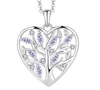 JO WISDOM Halskette Herz Baum Des Lebens,Kette Anhaenger Silber 925 Lebensbaum Familie Anhänger Halskette mit 3A Zirconia Juni Geburtsstein Alexandrit Farbe,Schmuck für Frauen