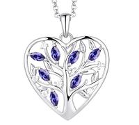 JO WISDOM Halskette Herz Baum Des Lebens,Kette Anhaenger Silber 925 Lebensbaum Familie Anhänger Halskette mit 3A Zirconia Dezember Geburtsstein Tansanit Farbe,Schmuck für Frauen