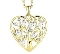 JO WISDOM Halskette Herz Baum Des Lebens,Kette Anhaenger Silber 925 Lebensbaum Familie Anhänger Halskette mit 3A Zirconia mit Gelb Vergoldet,Schmuck für Frauen