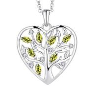 JO WISDOM Halskette Herz Baum Des Lebens,Kette Anhaenger Silber 925 Lebensbaum Familie Anhänger Halskette mit 3A Zirconia August Geburtsstein Peridot Farbe,Schmuck für Frauen