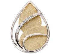 Anhänger 585 Gold Weißgold Gelbgold bicolor matt 7 Diamanten Brillanten