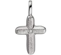 Anhänger Kreuz 585 Gold Weißgold eismatt 1 Diamant Brillant Kreuzanhänger