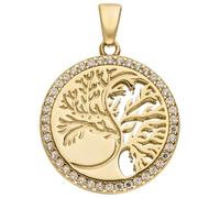 Jobo Damen-Anhänger Lebensbaum rund aus 8 Karat 333 Gold mit 42 Zirkonia 18 mm