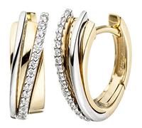 Creolen 585 Gold Gelbgold Weißgold bicolor 32 Diamanten Brillanten Ohrringe