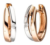 Jobo Damen-Creolen aus 14 Karat 585 Rosegold Bicolor mit 2 Diamanten