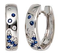 Jobo Damen-Creolen aus 14 Karat 585 Weißgold mit 14 Safiren und 18 Diamanten