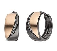 Jobo Damen-Creolen aus 925 Sterling Silber schwarz Bicolor mit 12 Zirkonia 14 mm