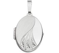 Jobo Damen-Medaillon aus 14 Karat 585 Weißgold mit 3 Diamanten Oval zum Öffnen für 2 Fotos