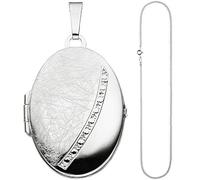 Medaillon oval Anhänger zum Öffnen für 2 Fotos 925 Silber mit Kette 50 cm