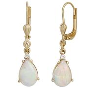 Jobo Damen-Ohrhänger aus 14 Karat 585 Gold mit 2 Diamanten und Opal Tropfen