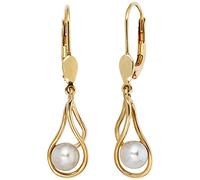 Jobo Damen-Ohrringe hängend aus 14 Karat 585 Gold mit Perlen 28 mm lang