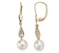 Jobo Damen-Ohrringe hängend aus 14 Karat 585 Gold mit Perlen und 2 Diamanten