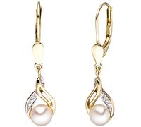 Jobo Damen-Ohrringe hängend aus 14 Karat 585 Gold mit Perlen und 2 Diamanten