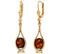 Jobo Damen-Ohrringe hängend aus 9 Karat 375 Gold mit Bernstein