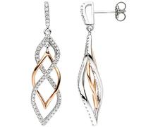 Jobo Damen-Ohrringe hängend aus 925 Sterling Silber Bicolor vergoldet mit 112 Zirkonia
