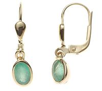 Jobo Damen-Ohrringe hängend oval aus 14 Karat 585 Gold mit Smaragd oval