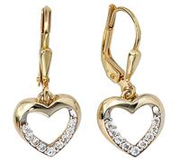 Jobo Damen-Ohrringe Herz hängend aus 8 Karat 333 Gold Bicolor mit 18 Zirkonia