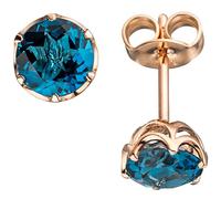 Jobo Damen-Ohrstecker aus 14 Karat 585 Rosegold mit Blautopas Rund