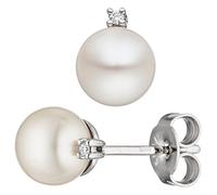 Jobo Damen-Ohrstecker aus 14 Karat 585 Weißgold mit Perlen und 2 Diamanten