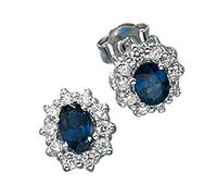 Jobo Damen-Ohrstecker aus 14 Karat 585 Weißgold mit Safir und 20 Diamanten